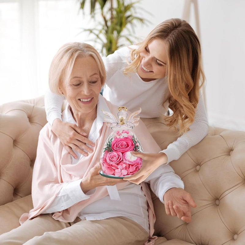 Bessol Birthday Gifts for Women Mom Preserved Roses in Glass Angel Figurines Flowers for Delivery Forever Flowers Eternal Rose Valentines Day for Grandma Sister Wife Her from Daughter - Image 4